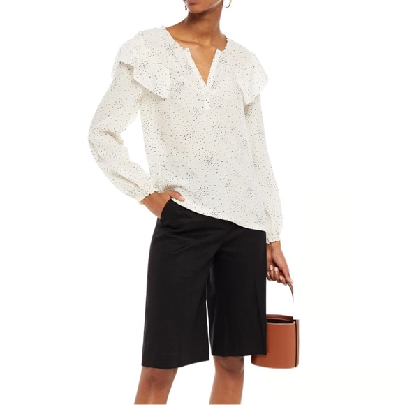 Maje Lacky Ruffle Star Printed Cupro Blouse Size 3 / Large NWT - Picture 1 of 16